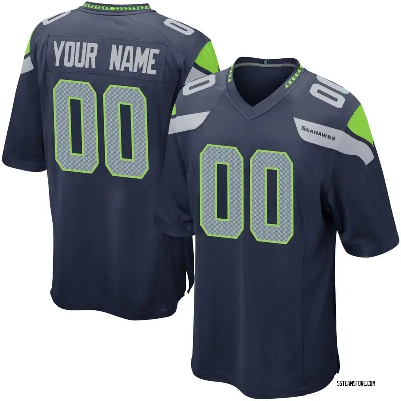 Men's Custom Seattle Seahawks Team Color Jersey Navy Game